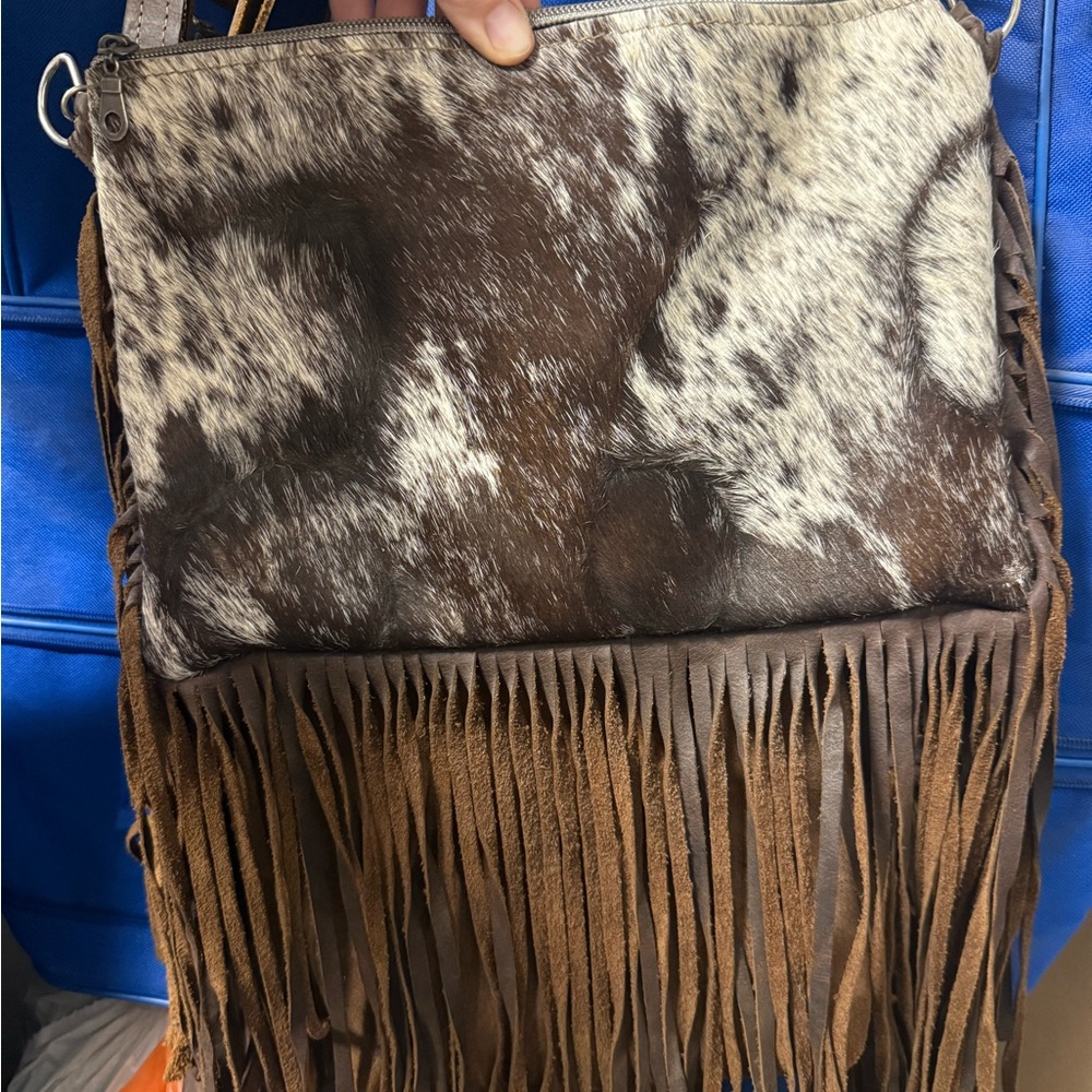 Brown and Cream Fringe Women's Bag